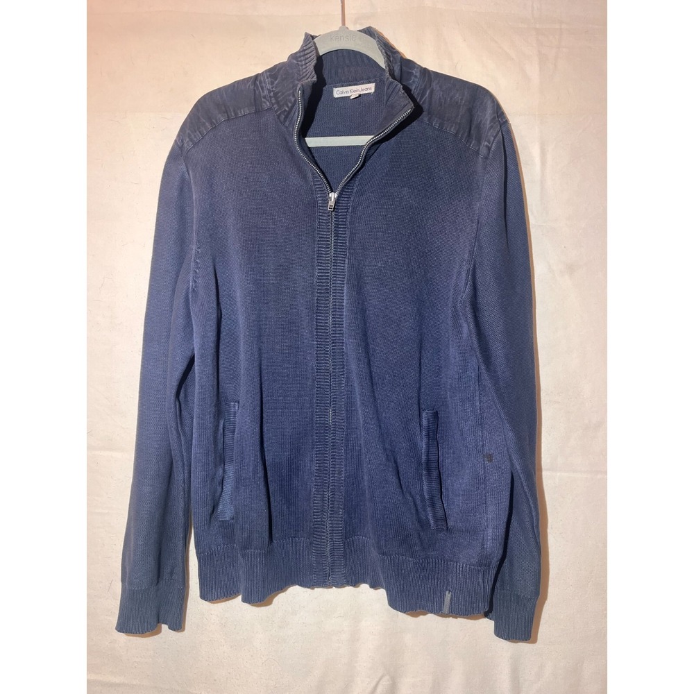Calvin Klein Jeans Men's SZ‎ L Blue Gray Zip Up Sweater Q22